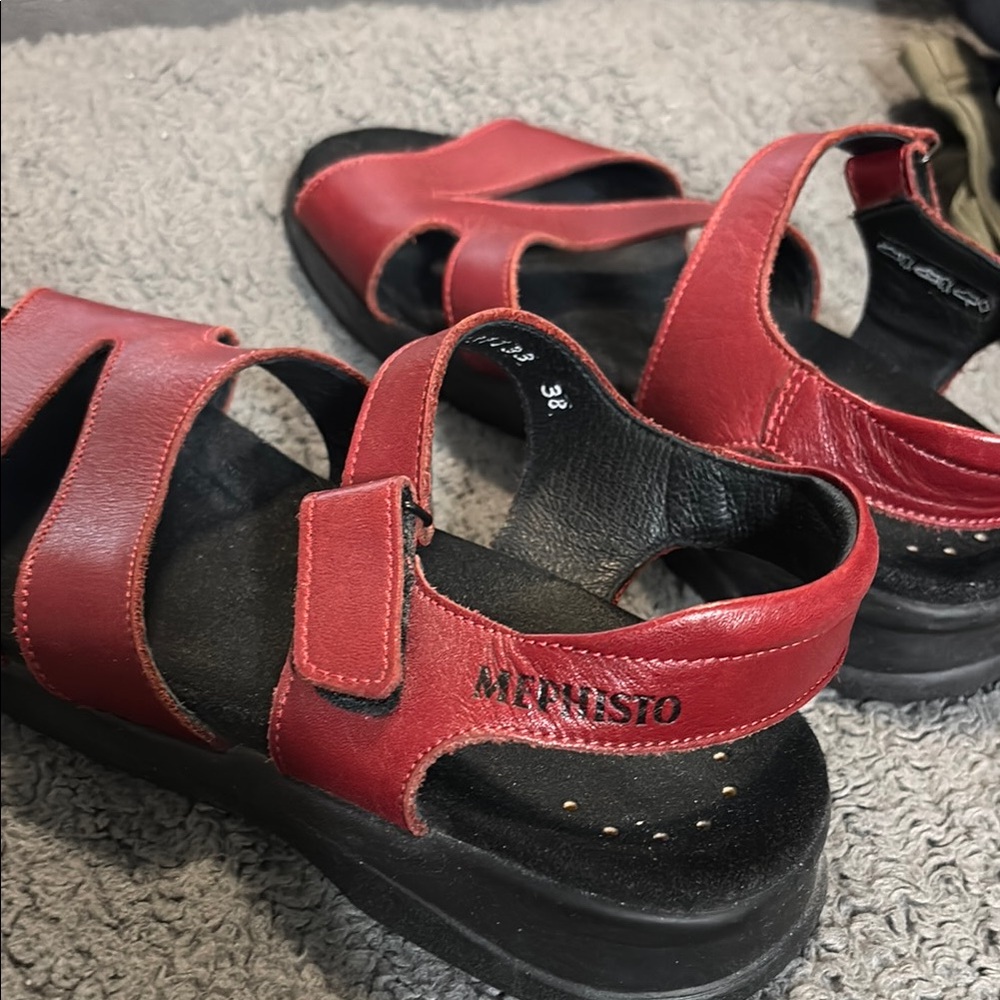 Mephisto Red Leather Sandals